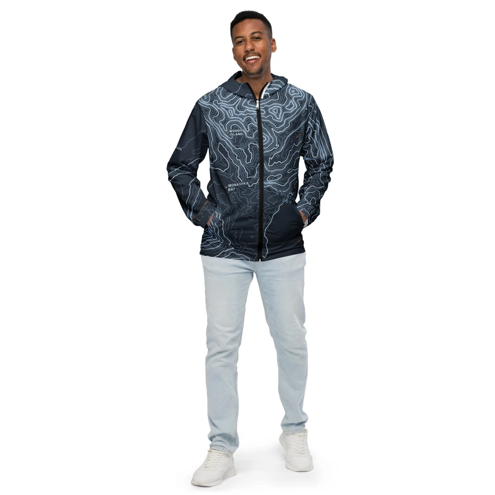 Real garment mockup of Kodiak Chiniak Bay Technical Fjord Windbreaker, Alpine Slate view 1
