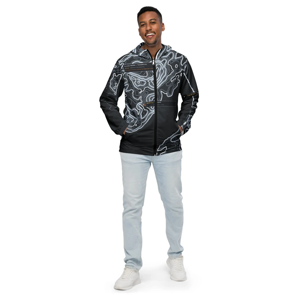 Real garment mockup of Cordova Copper River Technical Fjord Windbreaker, Charcoal view 1