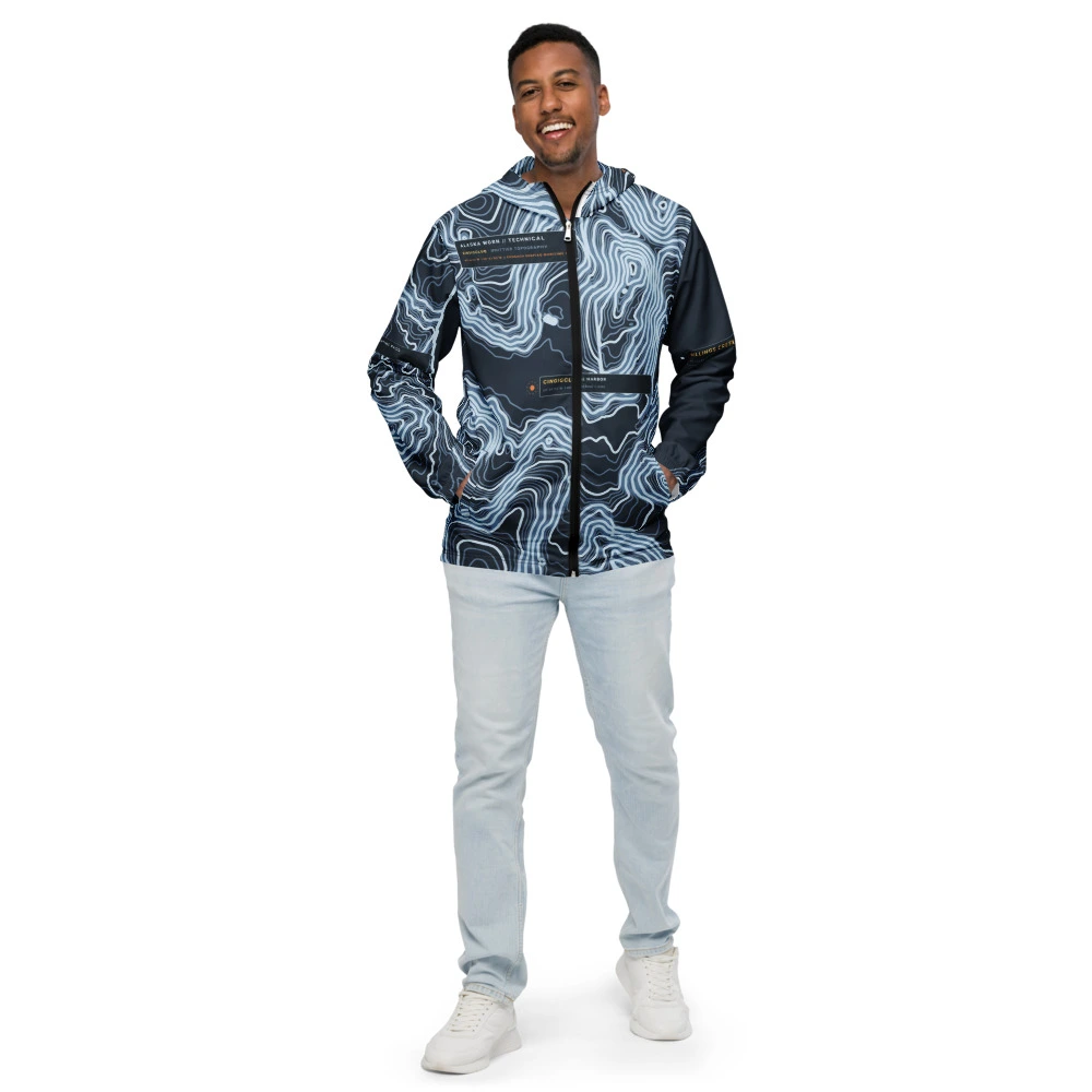 Real garment mockup of Whittier Passage Canal Technical Fjord Windbreaker, Slate view 1