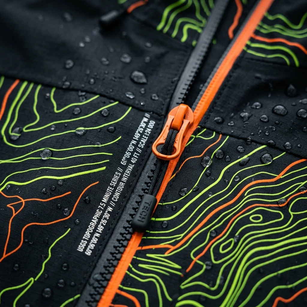 Ketchikan Tongass Deer Mountain Alpine Neon Topo Windbreaker Collar & Tag