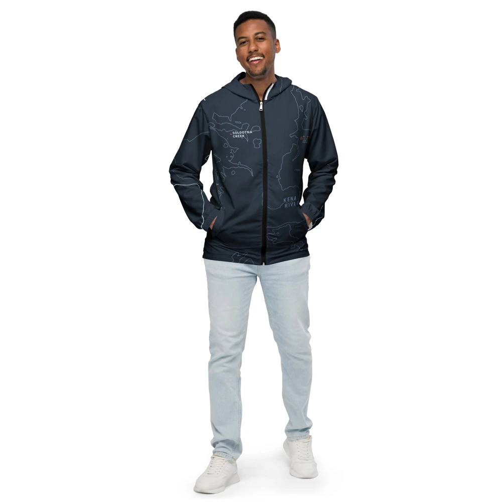 Real garment mockup of Soldotna Kenai River Technical Fjord Windbreaker, Alpine Slate view 1